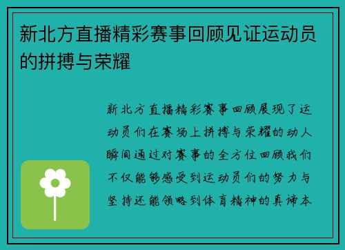 新北方直播精彩赛事回顾见证运动员的拼搏与荣耀